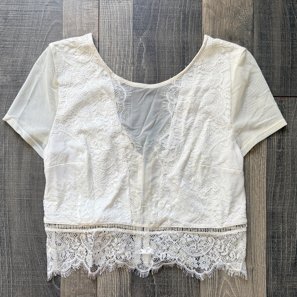 Express White Lace Crop Top